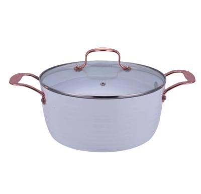 China Sustainable Aluminum Kitchenware Copper Color Round Casserole With Stainless Steel Glass Handle Lid Nonstick Ceramic Coating for sale