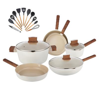 China 9 Piece Sustainable Cookware Set Aluminum Cookware Set With Glass Lid Nonstick Ceramic Coating With Soft Bakelite Handle Te koop