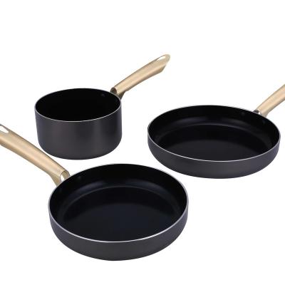 中国 3Pcs Sustainable Press Cookware Aluminum Induction Frying Pan Set Non Stick Liner With SS Handle 販売のため