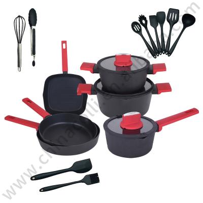 China Sustainable 12 Piece Cookware Set Aluminum Cookware Frying Pan Low Pot Casserole Baking Pan Set Nonstick Coated with Bakelite Handles Te koop