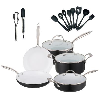 中国 Sustainable hot selling tava Cookware set aluminum kitchenware set with glass lid non-stick ceramic coating with stainless steel handle 販売のため