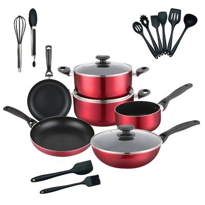 China Sustainable Cookware 9Pcs Set Kitchen Dish Sauce Pan Fry Pan Wok Pot Aluminum Casserole Set Non Stick Liner For Cooking Cooking for sale