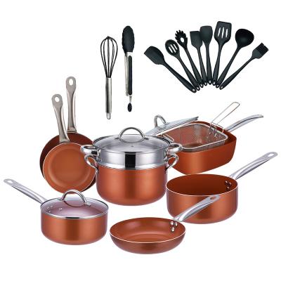 中国 Sustainable Cookware Set 11 Piece Aluminum Cookware Set Nonstick Ceramic Coating With Stainless Steel Handle 販売のため