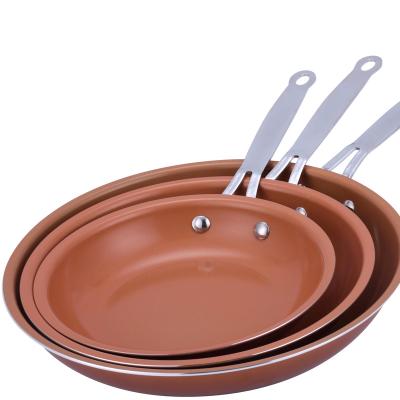 中国 Sustainable 3Pcs Cookware Set Kitchenware Aluminum Frying Pan Set With Non Stick Ceramic Coating With s/s Handle 販売のため