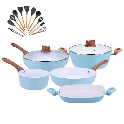 China Factory Direct Sales Viable 7 Piece Cookware Set Aluminum Cookware Set Nonstick Ceramic Coated With Bakelite Handle Te koop