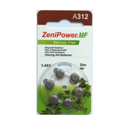 China Hearing Aid Power Hearing Aid Battery Zinc Air Battery A312 with 1.45V en venta