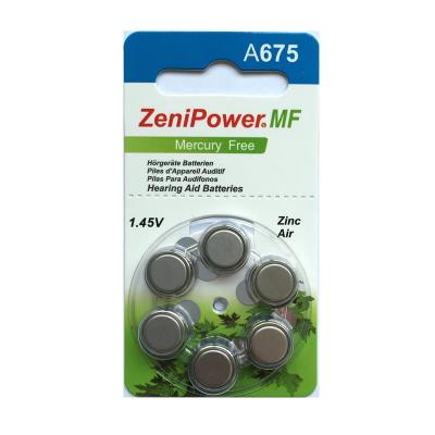 Chine Hearing Aid Power Hearing Aid Battery Zinc Air Battery A675 with 1.45V à vendre