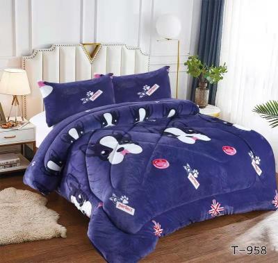 China Good Quality Home Carol Fleece Cartoon Printing Comforter Sets Luxury Blue Bedding Kids Bedding Set for sale