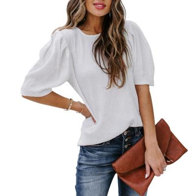 China Anti-Wrinkle Women's Short Sleeve T-Shirts Loose Fit Crewneck Puff Sleeves Shirts Ladies Summer Tops And Blouses for sale