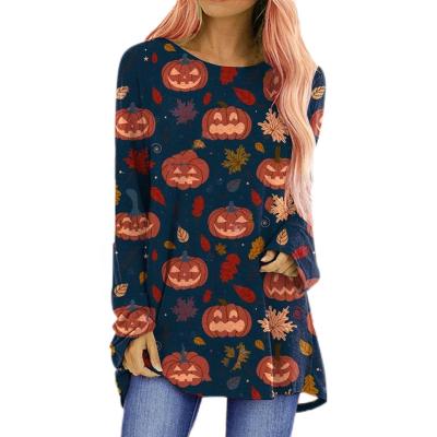 China Amazon Custom European Wish Beauty Anti-wrinkle Women's T-shirt Hot Sale Halloween Costume Printed Casual Long Sleeve Tops for sale