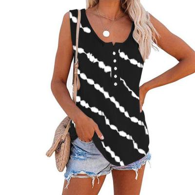 China Custom Anti-pilling Women's Tank Tops Summer Sleeveless Ladies Striped Print Gym Muscle Casual Tank Tops for sale