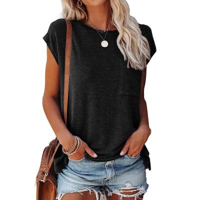 China Anti-Wrinkle Women's Summer Tops And Blouses Ladies Casual Batwing Sleeve Shirts Loose Fit Crewneck Sleeveless T-Shirt for sale