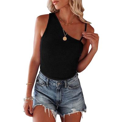 China Anti-pilling women's summer tops sleeveless T-shirts casual cotton knit blouse beach fashion slash neck tanks and tank for women for sale