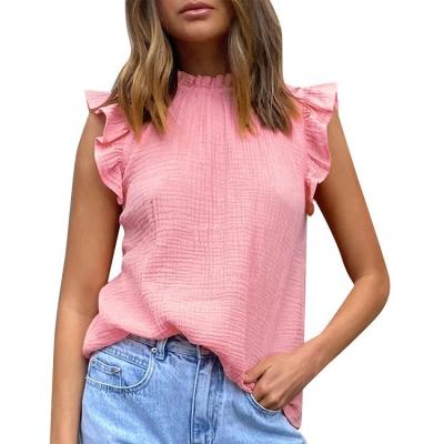 China Anti-pilling Women's Summer Solid Color Sleeveless T-shirt Custom Fashion Ruffles Invest Casual Tank Tops for sale