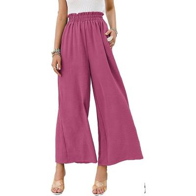 China Anti-wrinkle 2022 casual pants fashion clothes new ladies loose outdoor wide leg pants high waist cotton ninth pants linen women for sale