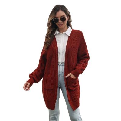 China 2022 Solid Color Coat Twist Pocket Anti-wrinkle Women's Fashion Clothes Long Knit Cardigan Autumn Winter Loose Sweater for sale