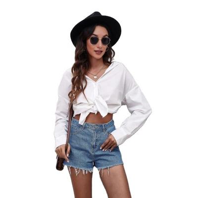 China Insti Internet Celebrity Anti-Pilling Fashion Solid Color Women's Backless Tie Long Sleeve Blouse Shirt Designer for sale