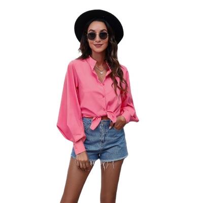 China 2022 Autumn New Fashion Full Sleeve Lantern Collar Solid Color Chiffon Blouse Shirts Women's Long Sleeve Anti-pilling Long Sleeve Shirt for sale