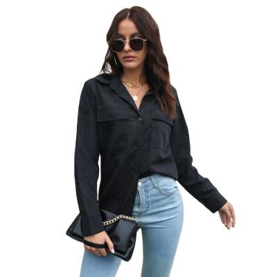 China Autumn fashion anti-pilling women's tops and sleeve shirts ladies cotton shirts loose lapel pocket long blouse for sale