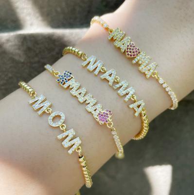 China Trendy Cute CZ Pave Mom Bracelet Adjustable 18K Gold Plated Women's Bracelet Jewelry For Gifts Fine Jewelry for sale