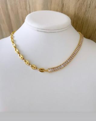 China BOHEMIA 18k Gold Plated Coffee Bean Half Rectangle CZ Tennis Wand ChainNecklace and Bracelet Jewelry Set for sale