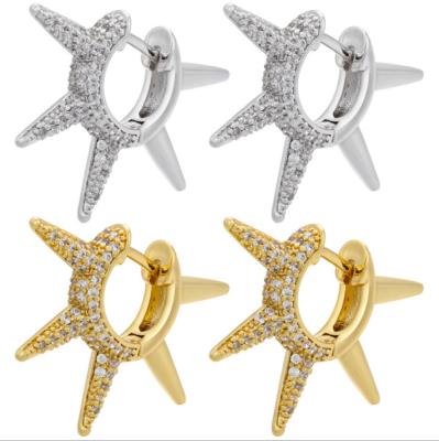 China Hiphop Gold Popular Chic Tasty Zircon Micro CZ Circles With Spike Charm Huggie Earring for sale