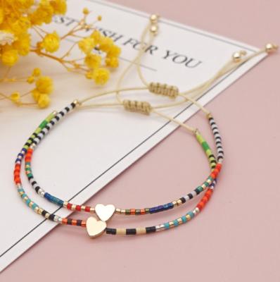 China Simple BOHEMIA Beaded Bracelets For Women Boho Style Thin Jewelry Miyuki Seed Beads Pulseras Cross Heart Charm Bracelet for sale