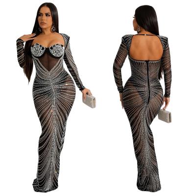 China ZIYA A02S04 Anti-Wrinkle Hot Selling Rhinestone Long Sleeve Night Dresses For Sexy Woman for sale