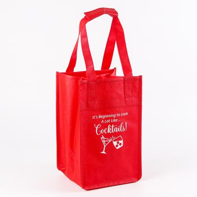 China Hot Handled Selling Eco Tote Shopper Bags Custom Wine Non Woven Foldable Bag With 4 Bottles for sale