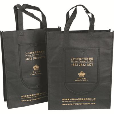 China Eco Folding Custom Reusable Non Woven Foldable With Pocket Button Shopping Tote Promotional Grocery Bag for sale