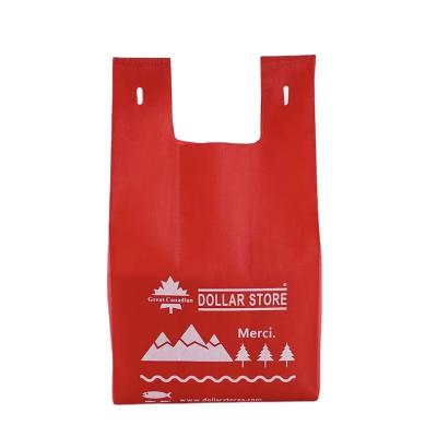 China Polypropylene Supermarket T-shirt Bag W Cut Handled Wholesale Nonwoven Shopping Nonwoven Bag for sale