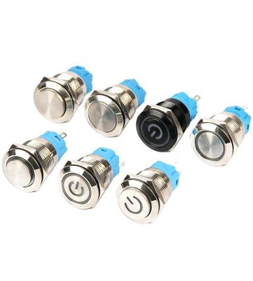 China 12 16 19 22MM Self-Latching/Self-Reset Stainless Steel Metal Waterproof Round Push Button Switch with LED and Wiring Metal Push Button Switch for sale