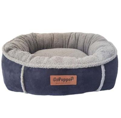 China Sustainable Blue Suede Fabric Pet Bed With Teddy Velvet 62x54x19cm for sale