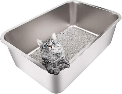 China Stainless Steel Litter Box For Cat, Durable Large Size With Top Sides And Non Slip Rubber Feet for sale