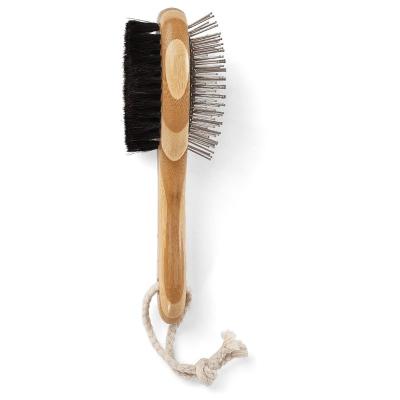 China Large Sustainable Mold Slicker Style Pet Brush With Bamboo Wood Handle And Rubber Grips for sale