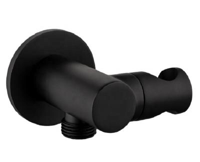 China Modern Concealed Matte Black Round Shower Mixer Tap Holder Wall Mounted Brass Pipe Accessory for sale