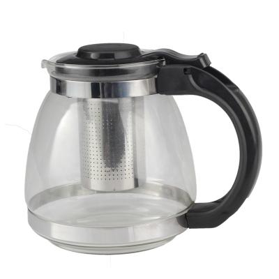 China Factory Wholesale 1500ml Viable Heat Resistant Glass Teapot with Plastic Handle and Stainless Steel Tea Infuser for sale