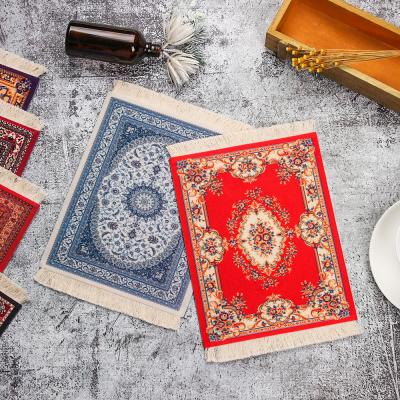 China Mini Persian Woven Carpet Mouse Pad Saudi Pattern Retro Style Cup Anti-Slip Mouse Pad for sale