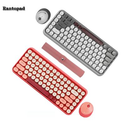 China For Home Office Rantopad High Quality Luxury Pink/Grey Round Button Keyboard Mouse Wireless Mouse Pad 3 Pieces Suit For Gaming Laptop PC for sale