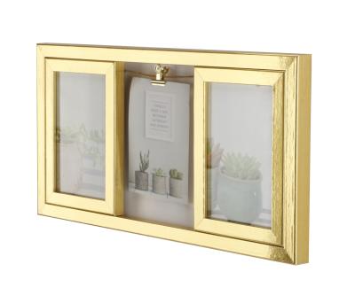 China Fashionable Creative MDF Wall Hanging 4x6 Inch Photo Frame Gold Decor Wood Frames Stands 3 Photo Family Picture Frame For Home for sale