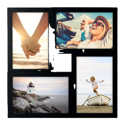 China Strong Structure Black Plastic Collage Frame Photo Set 4 X 6 4 Aperture 10x15cm Collage Decorative Art Photo Frame For Showing Hanging for sale