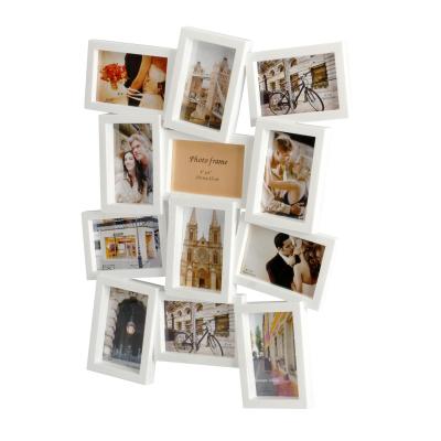 China 12 Pcs Simple Black Photo Frame Family Theme Set Hanging White Plastic Picture Frame Gallery Collection Display With Glass for sale