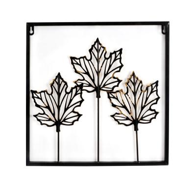 China Decorative Rustic Black Modern Wire Frame Metal Wall Mounted Storage With Maple Leaves for sale