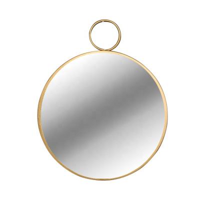 China Contemporary Round Silver Mirror With Iron Ring For Wall Decor Diameter Circle Wall Hang Frame Less Mirror Small Handwork Art For Bathroom for sale