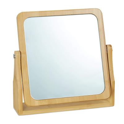 China Personalized Natural Bamboo Table Top Cosmetic Mirror Eco - Friendly Adjustable Wooden Mirror For Make Up for sale