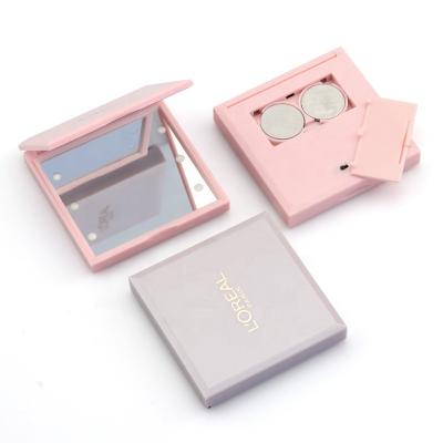 China Minimalist Portable Folding Double Sided Square Led Cosmetic Mirror With Lamp Gift Advertising Mirror Beauty Gift Pocket Mirror for sale