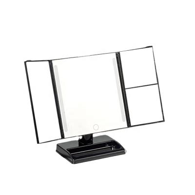 China Minimalist Three Times LED Illuminated Vanity Mirror Desk Light Makeup Magnifier Customized Mirror for sale