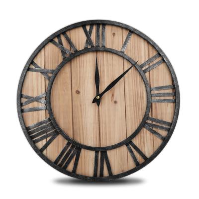 China Antique Style 16 Inch Roman Numeral Wooden Non-Ticking Silent Wall Clock Large-Decorative Modern Clock for sale