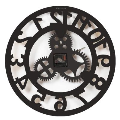 China Antique Style 3D Gear Wall Clock Silent Rustic Wooden Decorative Clock Non-ticking Mechanical Clock Roman Numerals for sale