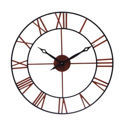 China Wholesale Style Home Decorative Clock Retro Metal Antique Red Industrial Simple Wire Clock For Wall Hanfing for sale